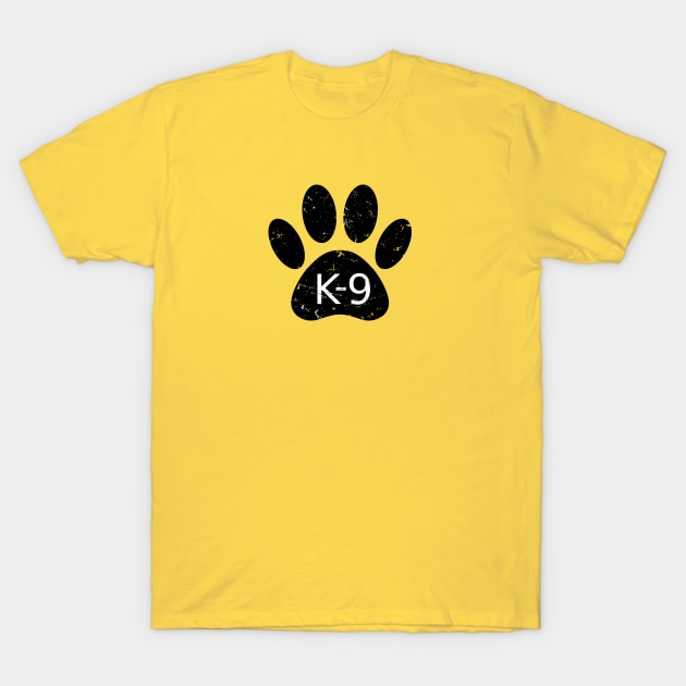 K9 Distressed Black Dog Paw Print T-Shirt by Braznyc